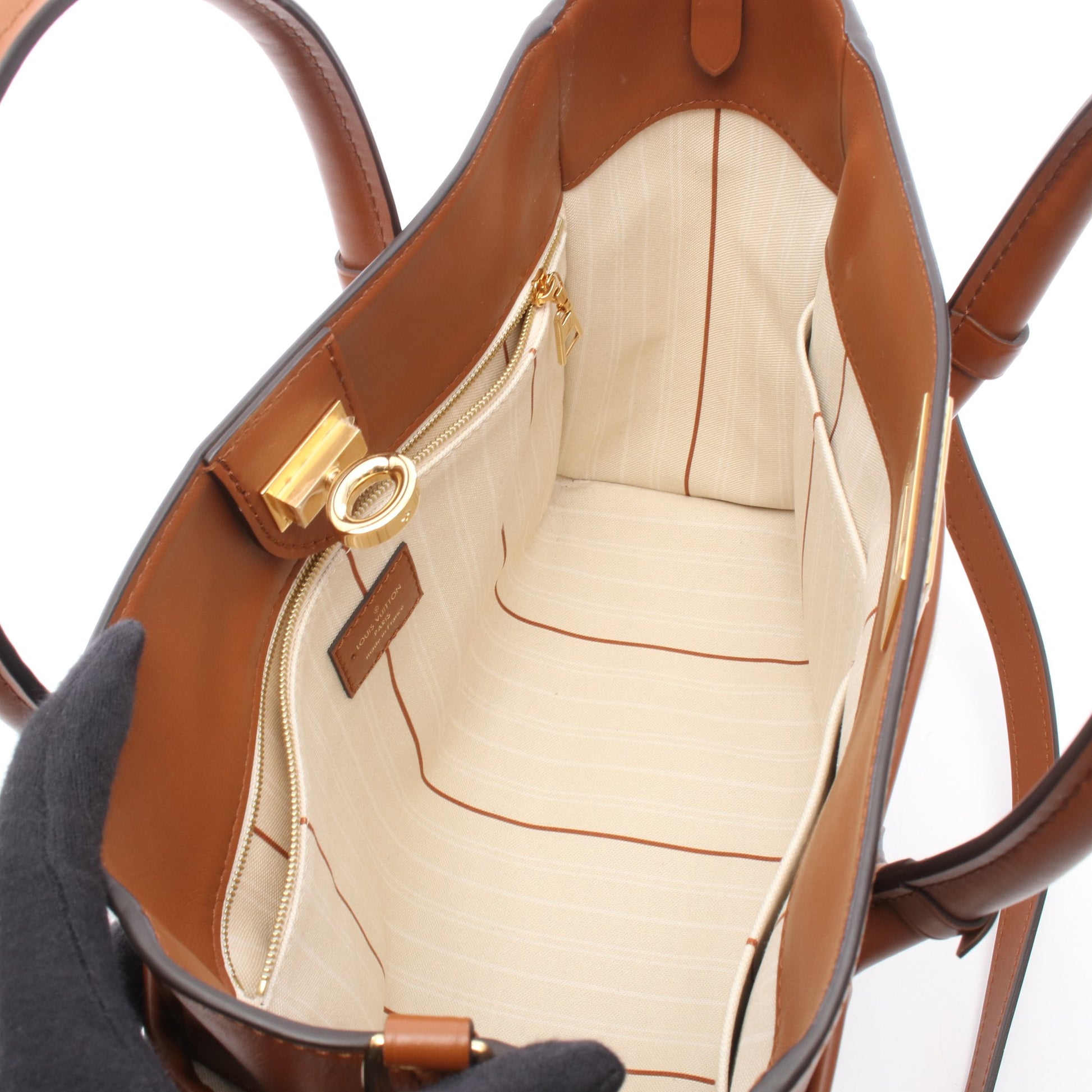オンマイサイドMM モノグラムタフタージュ ブラン 2WAY ハンドバッグ キャンバス レザー ベージュ ブラウン ルイヴィトン バッグ LOUIS VUITTON