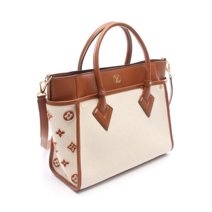 オンマイサイドMM モノグラムタフタージュ ブラン 2WAY ハンドバッグ キャンバス レザー ベージュ ブラウン ルイヴィトン バッグ LOUIS VUITTON