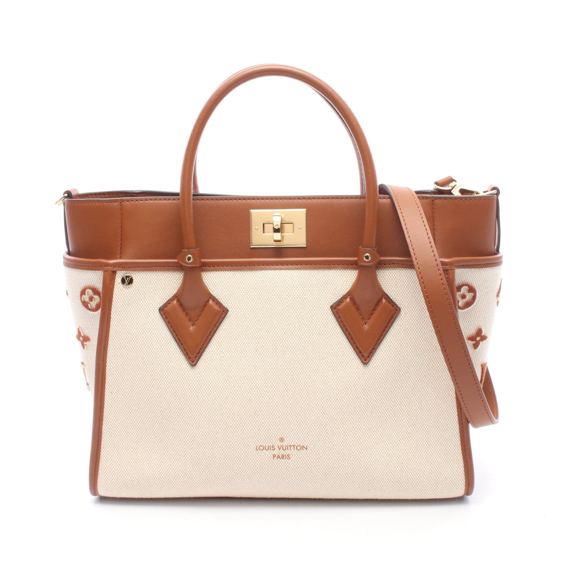 オンマイサイドMM モノグラムタフタージュ ブラン 2WAY ハンドバッグ キャンバス レザー ベージュ ブラウン ルイヴィトン バッグ LOUIS VUITTON