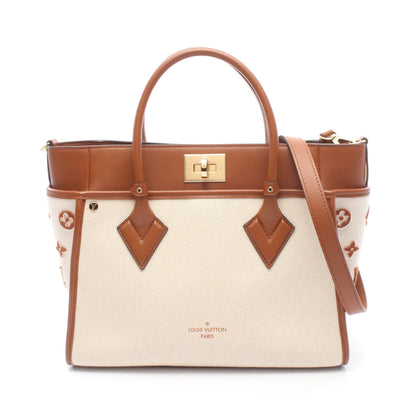 オンマイサイドMM モノグラムタフタージュ ブラン 2WAY ハンドバッグ キャンバス レザー ベージュ ブラウン ルイヴィトン バッグ LOUIS VUITTON