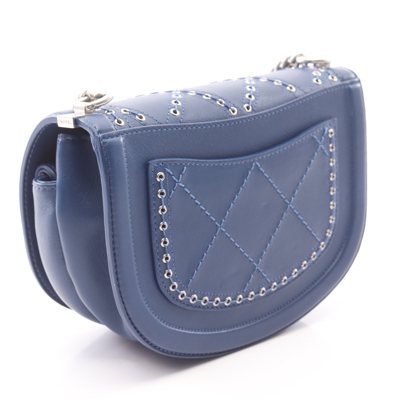 マトラッセ ココアイレット ラウンドミニ チェーンショルダーバッグ レザー ブルー シルバー金具 シャネル バッグ CHANEL