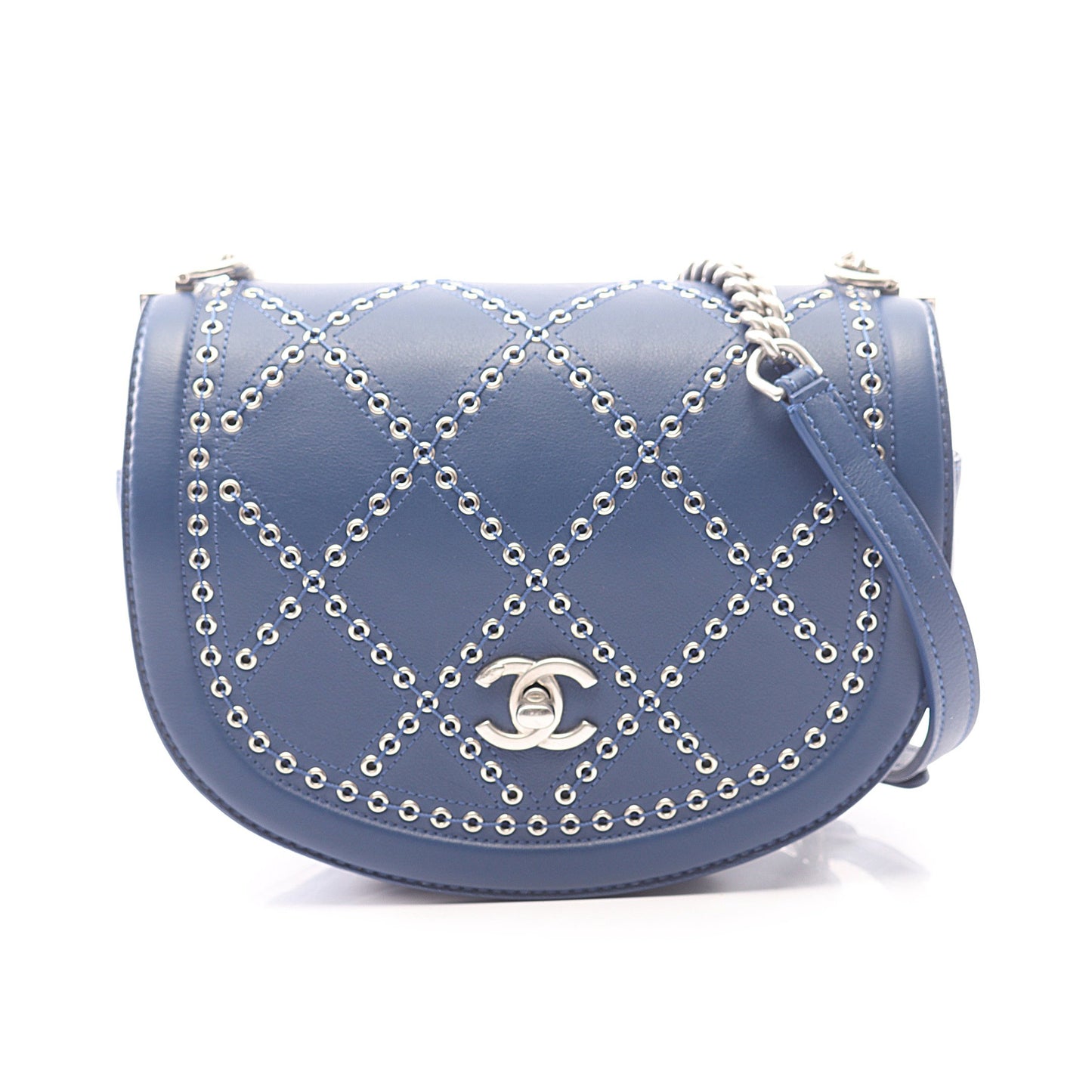 マトラッセ ココアイレット ラウンドミニ チェーンショルダーバッグ レザー ブルー シルバー金具 シャネル バッグ CHANEL