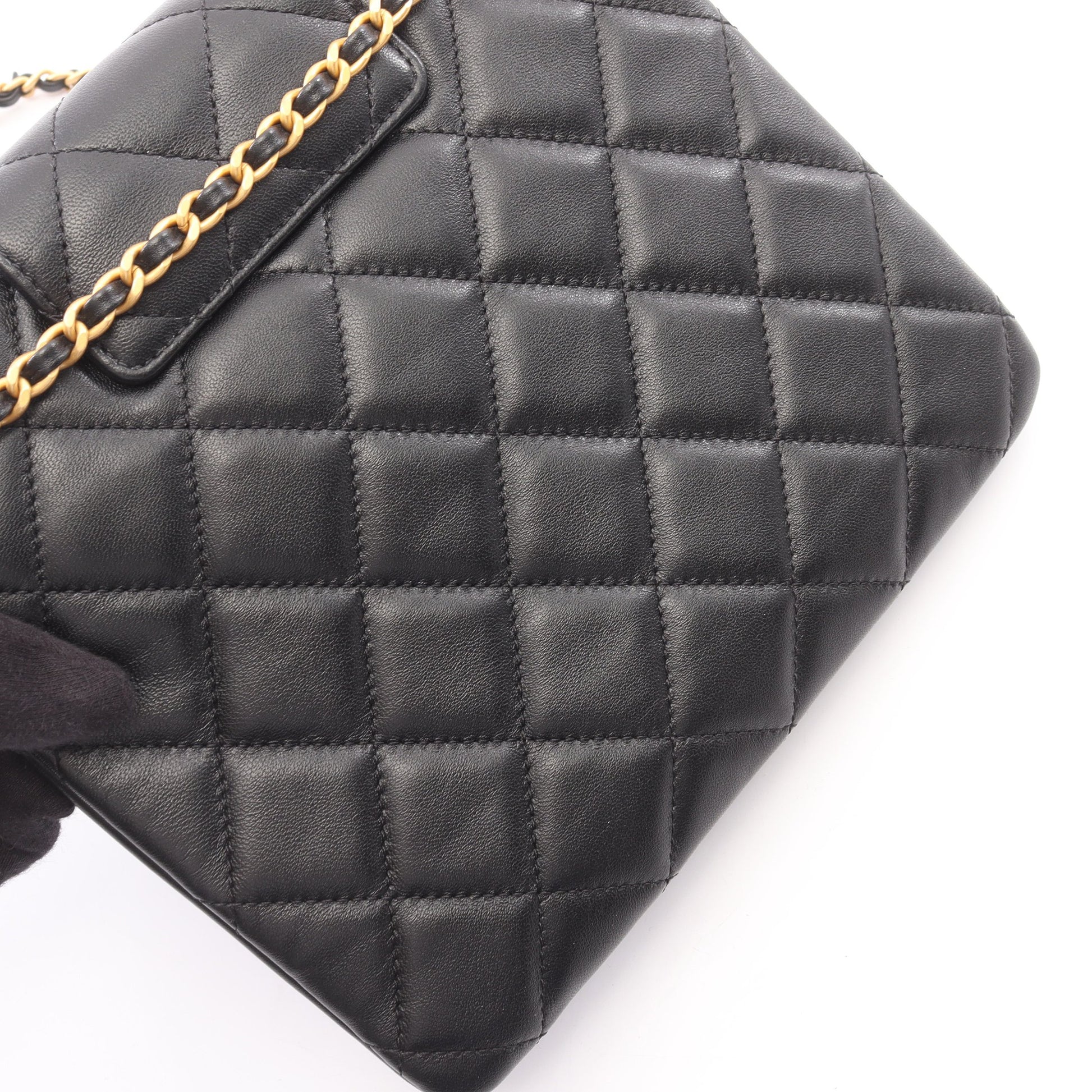 マトラッセ チェーンショルダーバッグ ラムスキン ブラック ゴールド金具 シャネル バッグ CHANEL