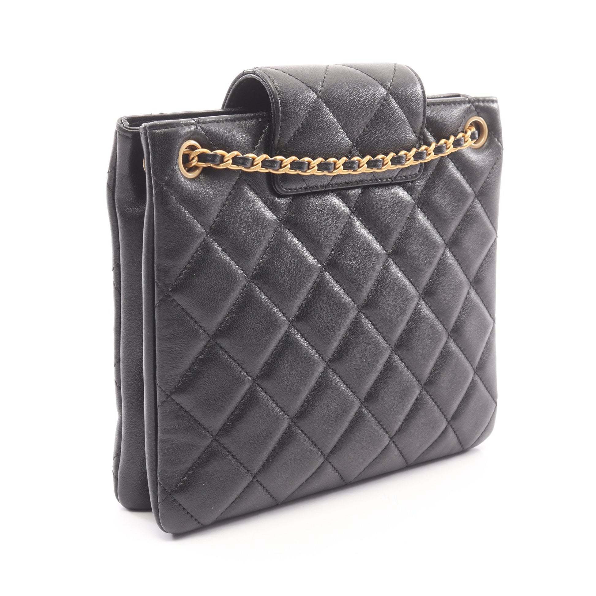 マトラッセ チェーンショルダーバッグ ラムスキン ブラック ゴールド金具 シャネル バッグ CHANEL