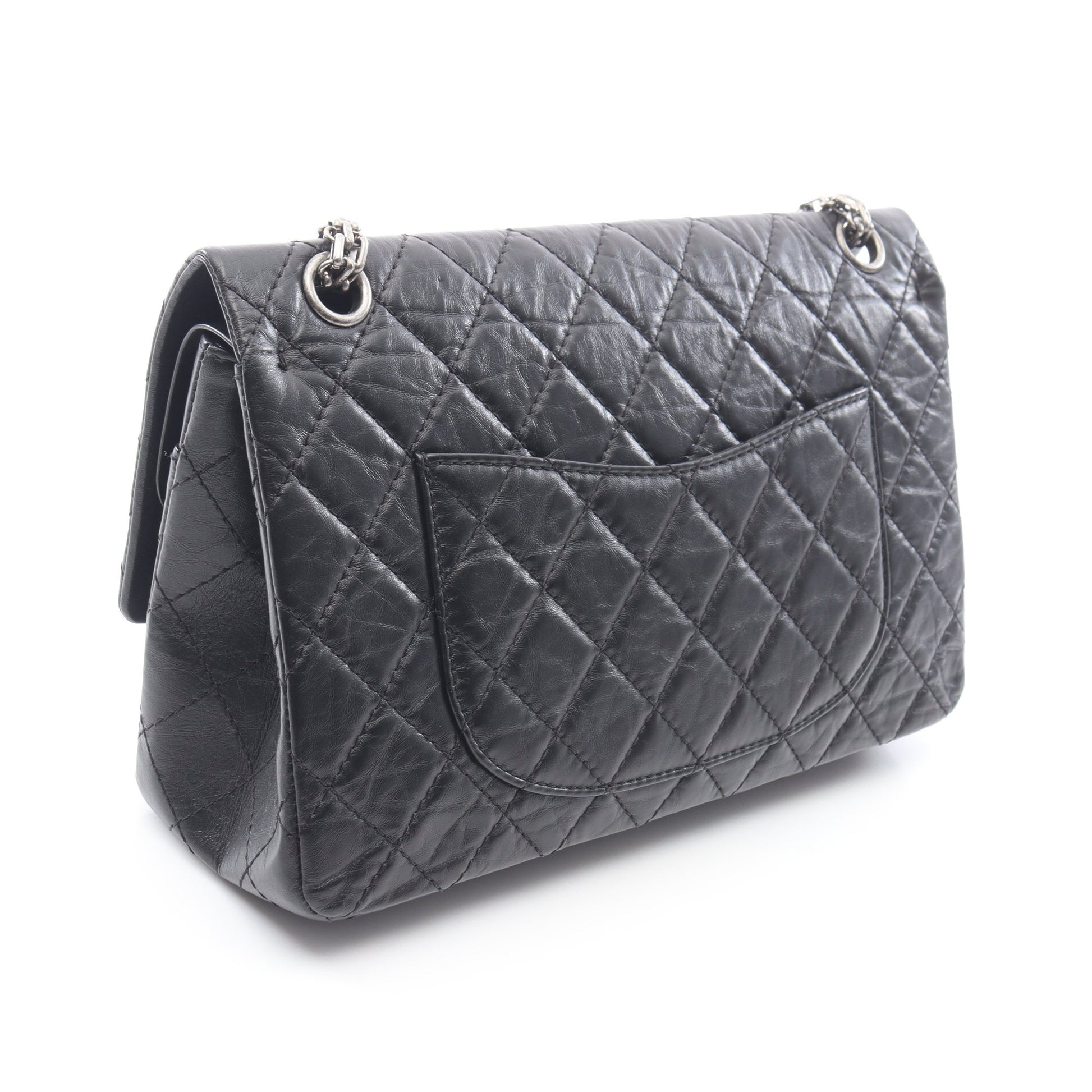 2.55 マトラッセ Wフラップ Wチェーンショルダーバッグ レザー ブラック アンティークシルバー金具 シャネル バッグ CHANEL