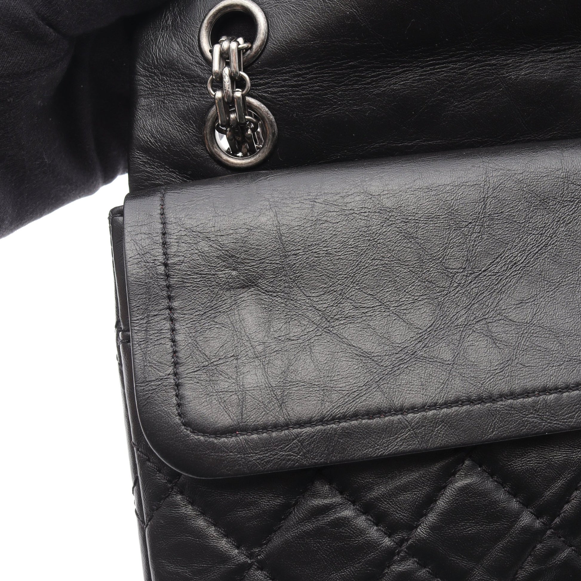 2.55 マトラッセ Wフラップ Wチェーンショルダーバッグ レザー ブラック アンティークシルバー金具 シャネル バッグ CHANEL