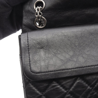 2.55 マトラッセ Wフラップ Wチェーンショルダーバッグ レザー ブラック アンティークシルバー金具 シャネル バッグ CHANEL