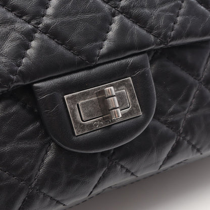 2.55 マトラッセ Wフラップ Wチェーンショルダーバッグ レザー ブラック アンティークシルバー金具 シャネル バッグ CHANEL