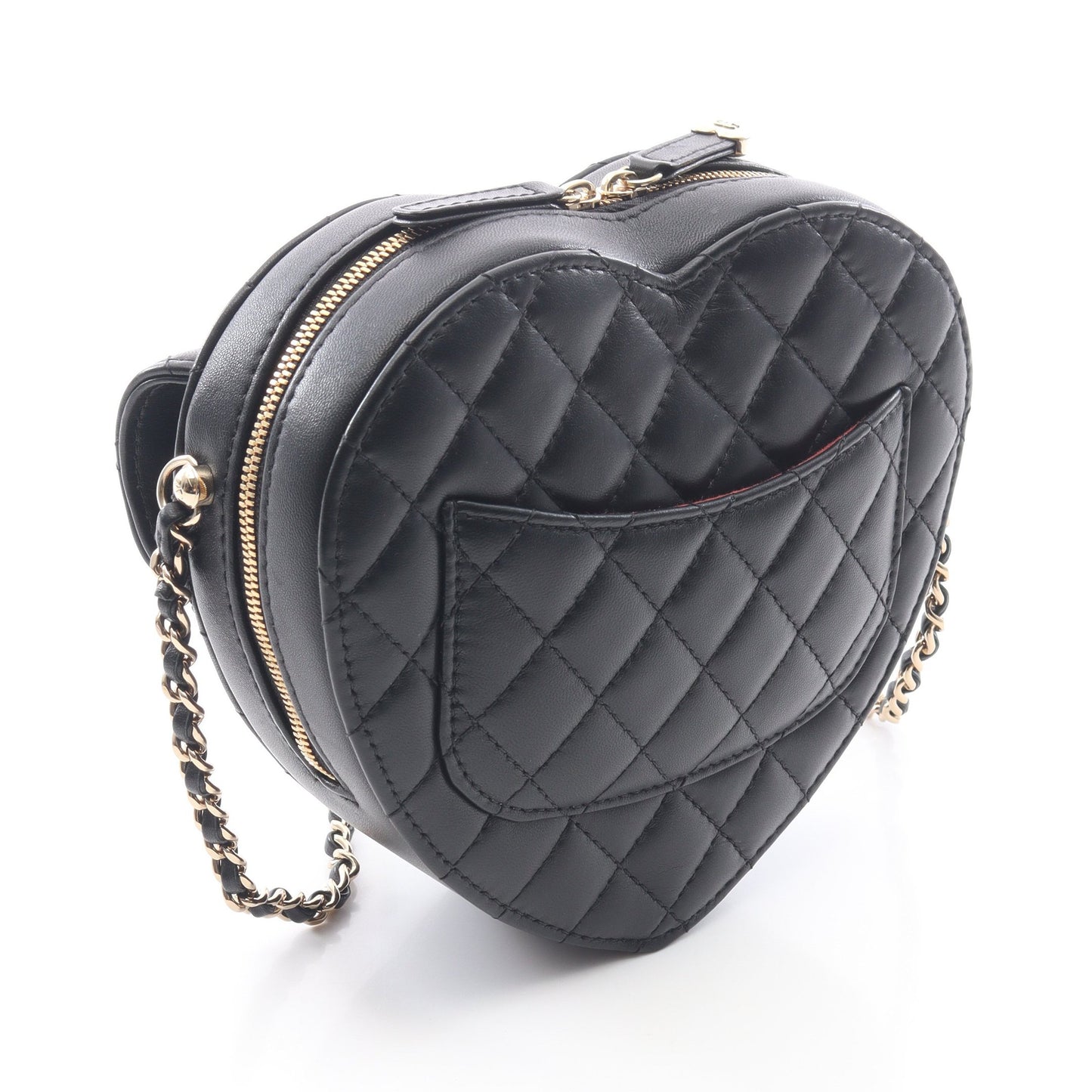 マトラッセ ハート チェーンショルダーバッグ ラムスキン ブラック ゴールド金具 シャネル バッグ CHANEL