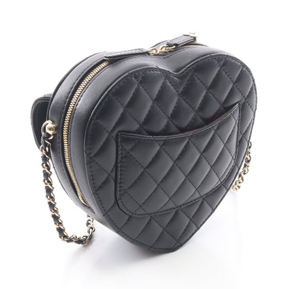 マトラッセ ハート チェーンショルダーバッグ ラムスキン ブラック ゴールド金具 シャネル バッグ CHANEL