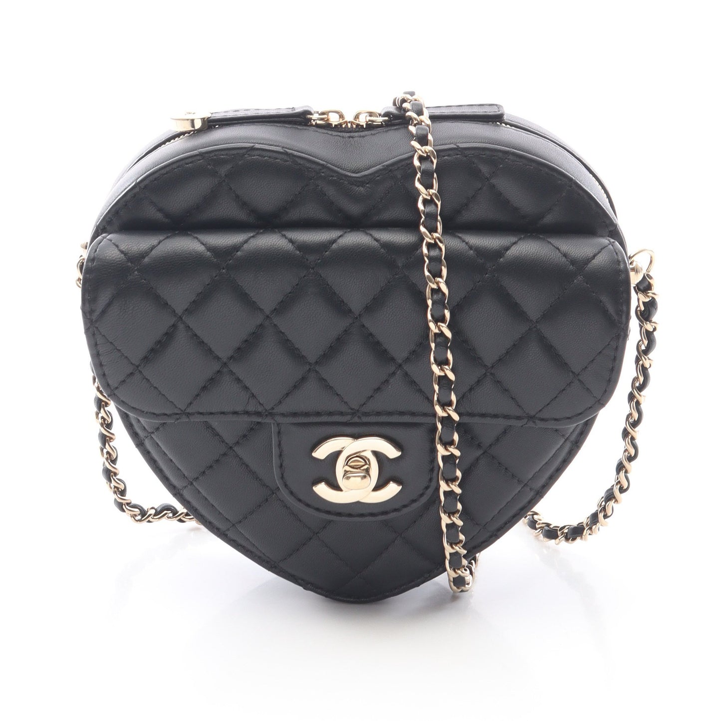 マトラッセ ハート チェーンショルダーバッグ ラムスキン ブラック ゴールド金具 シャネル バッグ CHANEL
