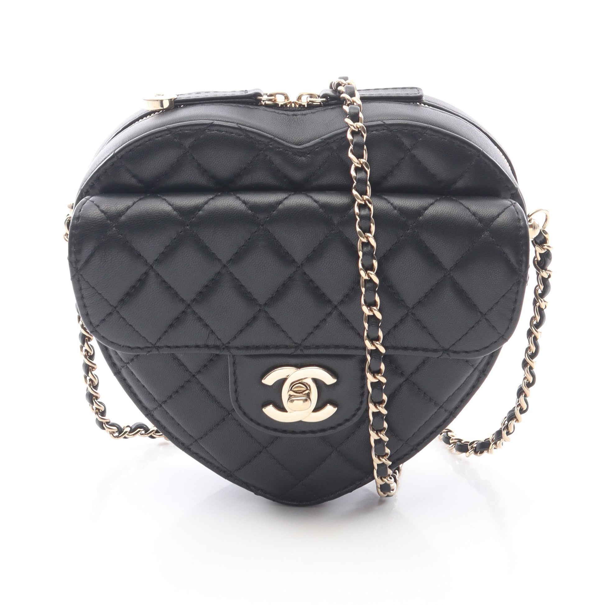 マトラッセ ハート チェーンショルダーバッグ ラムスキン ブラック ゴールド金具 シャネル バッグ CHANEL