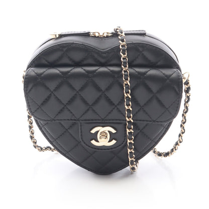 マトラッセ ハート チェーンショルダーバッグ ラムスキン ブラック ゴールド金具 シャネル バッグ CHANEL