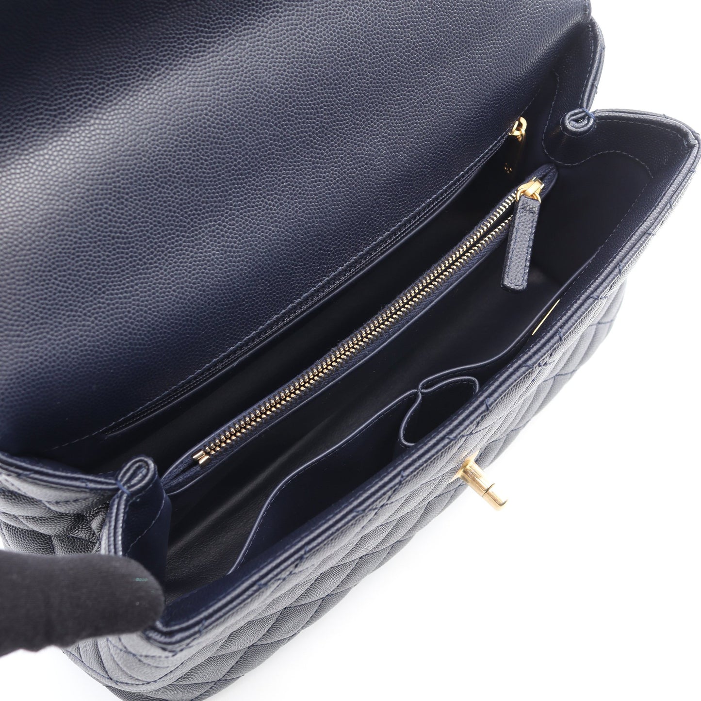 ココハンドル29 トップハンドル フラップ バッグ マトラッセ 2WAY ハンドバッグ キャビアスキン ネイビー ゴールド金具 シャネル バッグ CHANEL