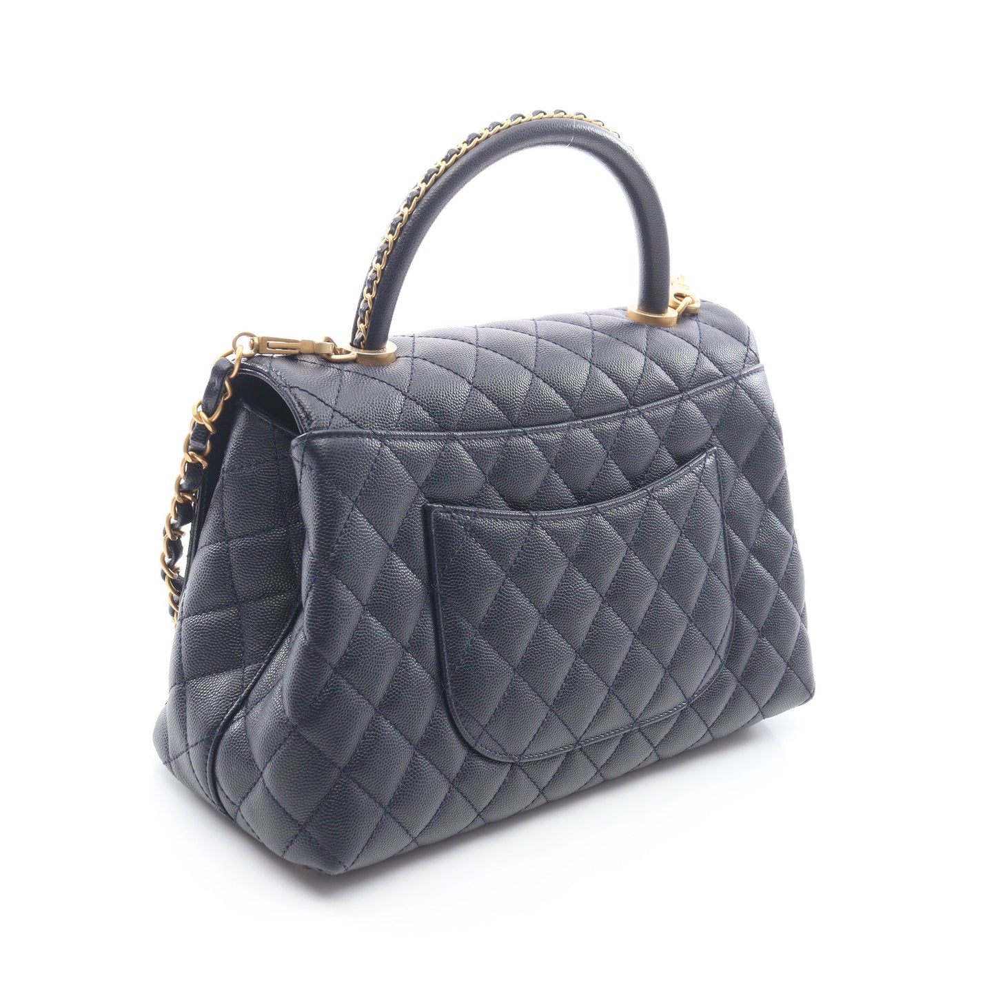 ココハンドル29 トップハンドル フラップ バッグ マトラッセ 2WAY ハンドバッグ キャビアスキン ネイビー ゴールド金具 シャネル バッグ CHANEL
