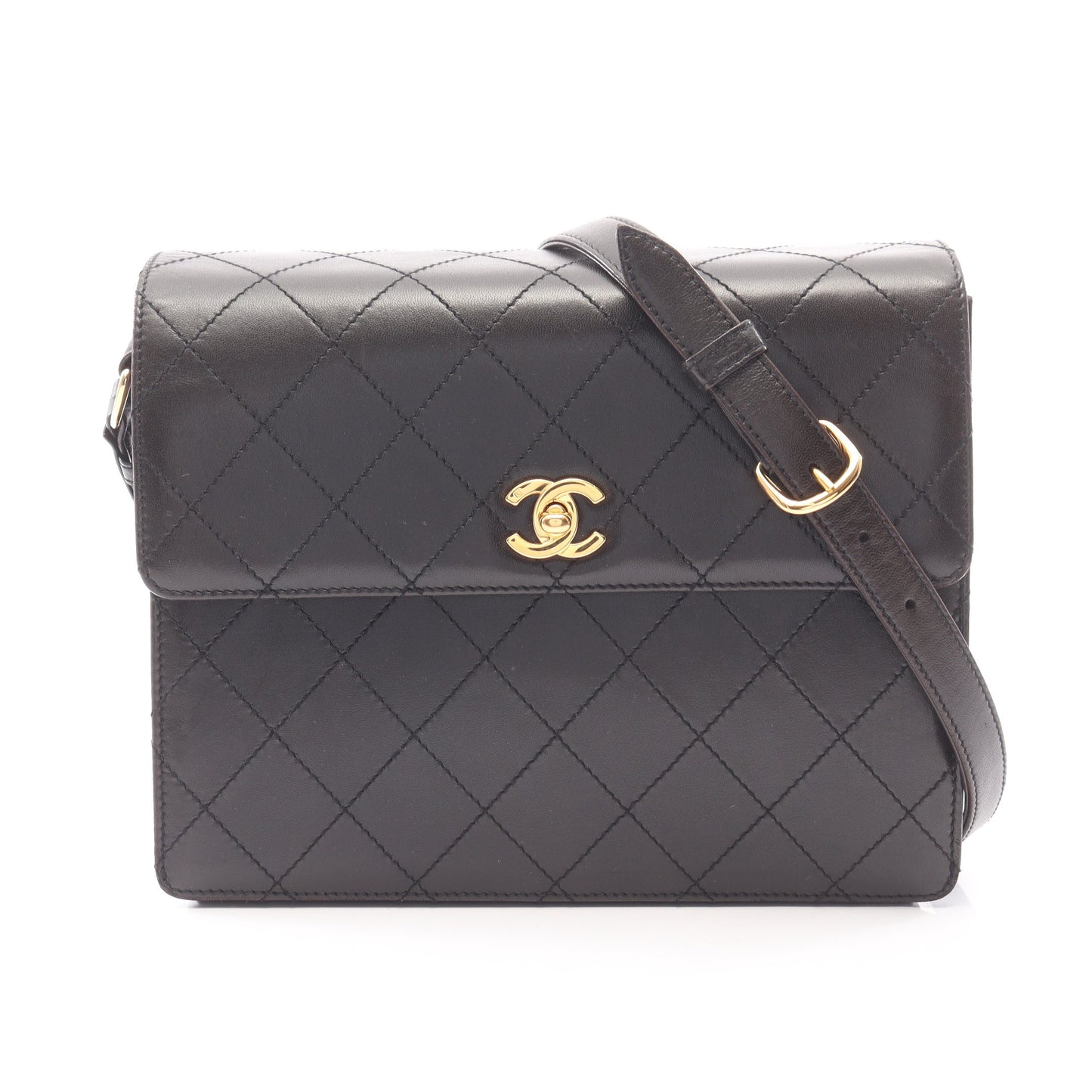 マトラッセ ショルダーバッグ ラムスキン ブラック ゴールド金具 シャネル バッグ CHANEL