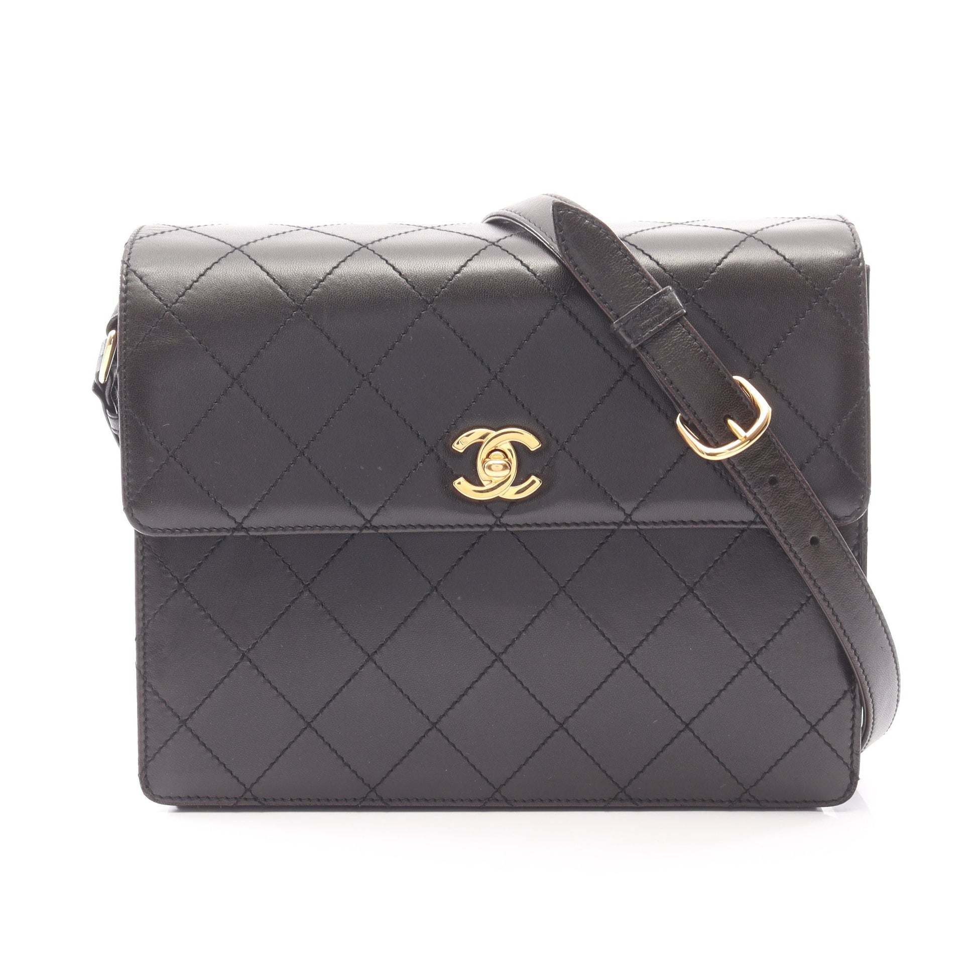 マトラッセ ショルダーバッグ ラムスキン ブラック ゴールド金具 シャネル バッグ CHANEL