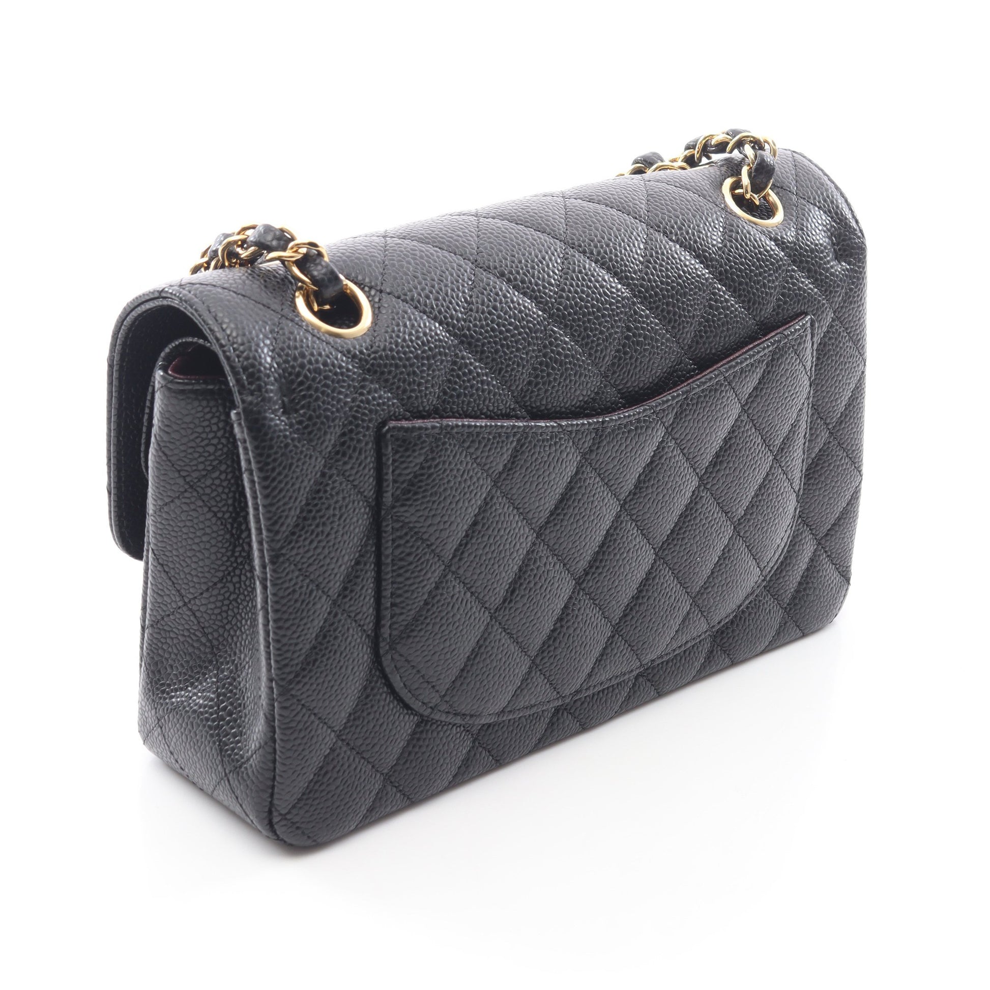 マトラッセ Wフラップ Wチェーンショルダーバッグ キャビアスキン ブラック ゴールド金具 シャネル バッグ CHANEL