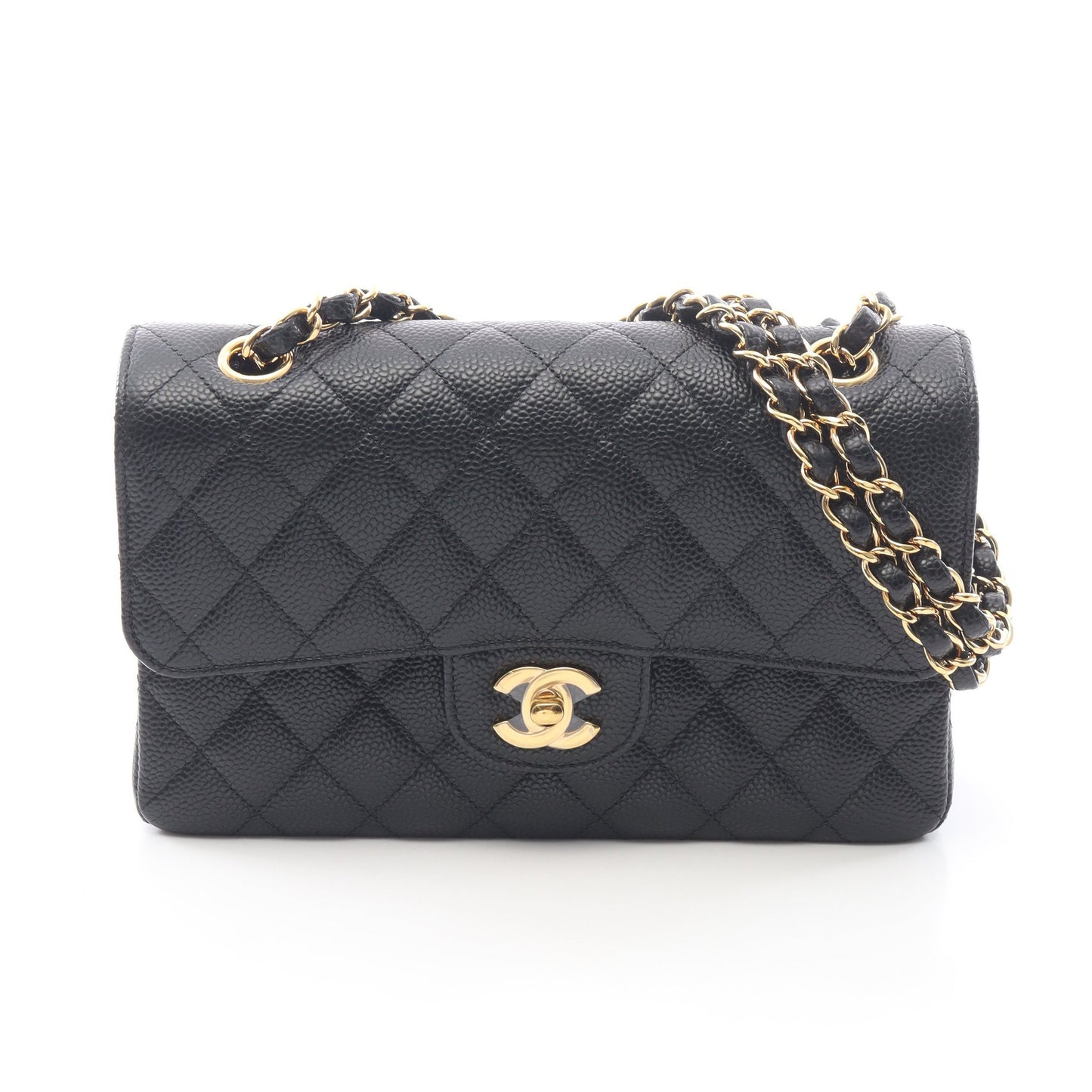 マトラッセ Wフラップ Wチェーンショルダーバッグ キャビアスキン ブラック ゴールド金具 シャネル バッグ CHANEL