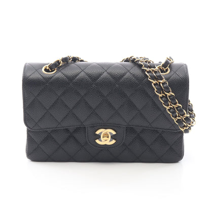 マトラッセ Wフラップ Wチェーンショルダーバッグ キャビアスキン ブラック ゴールド金具 シャネル バッグ CHANEL