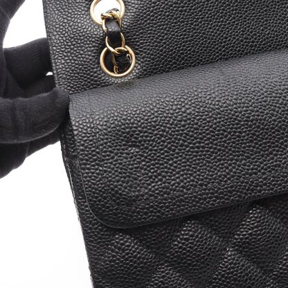 マトラッセ Wフラップ Wチェーンショルダーバッグ キャビアスキン ブラック ゴールド金具 シャネル バッグ CHANEL