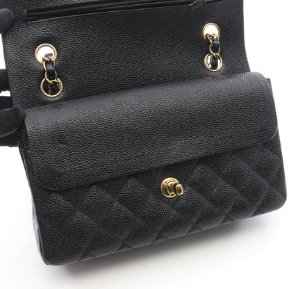 マトラッセ Wフラップ Wチェーンショルダーバッグ キャビアスキン ブラック ゴールド金具 シャネル バッグ CHANEL