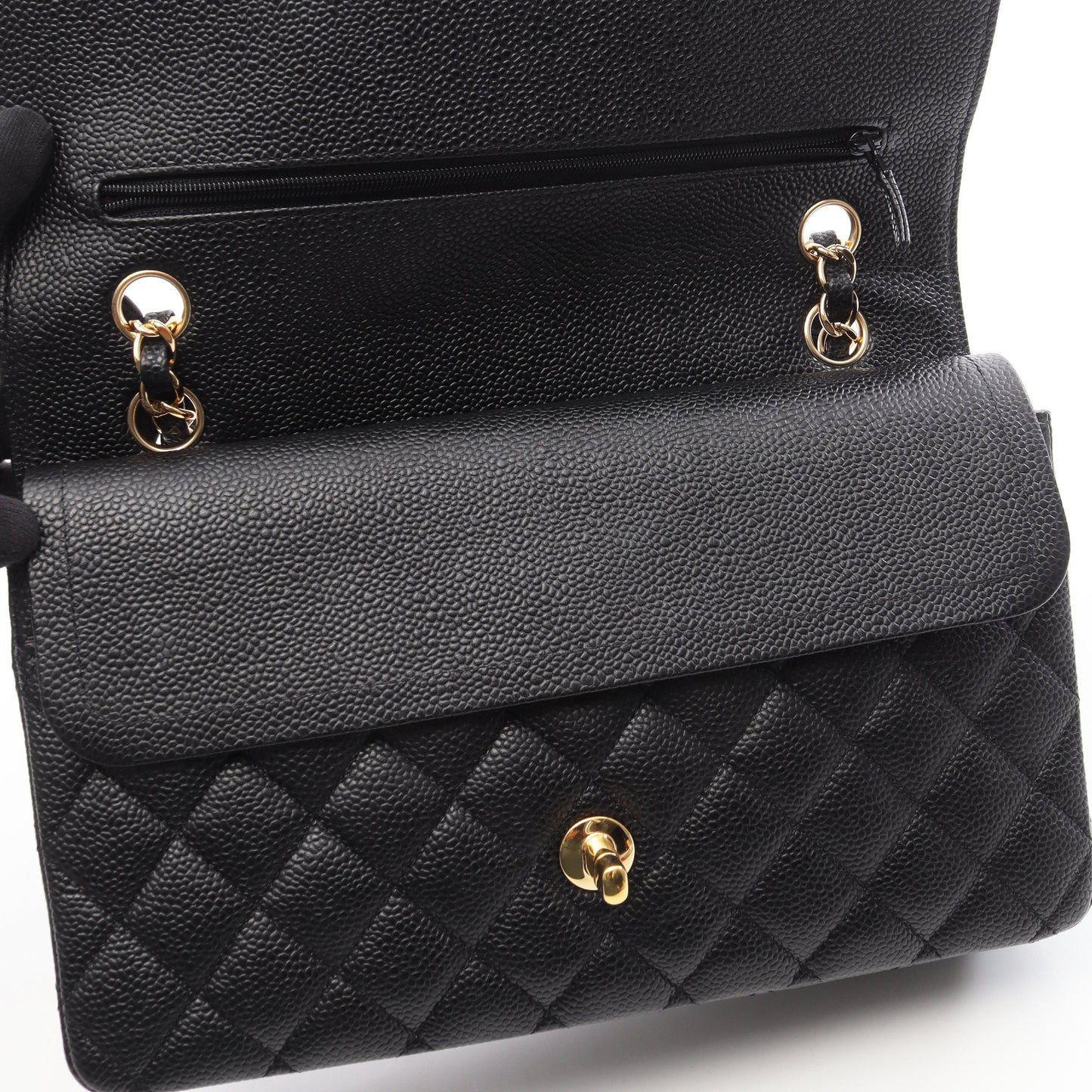 マトラッセ Wフラップ Wチェーンショルダーバッグ キャビアスキン ブラック ゴールド金具 シャネル バッグ CHANEL