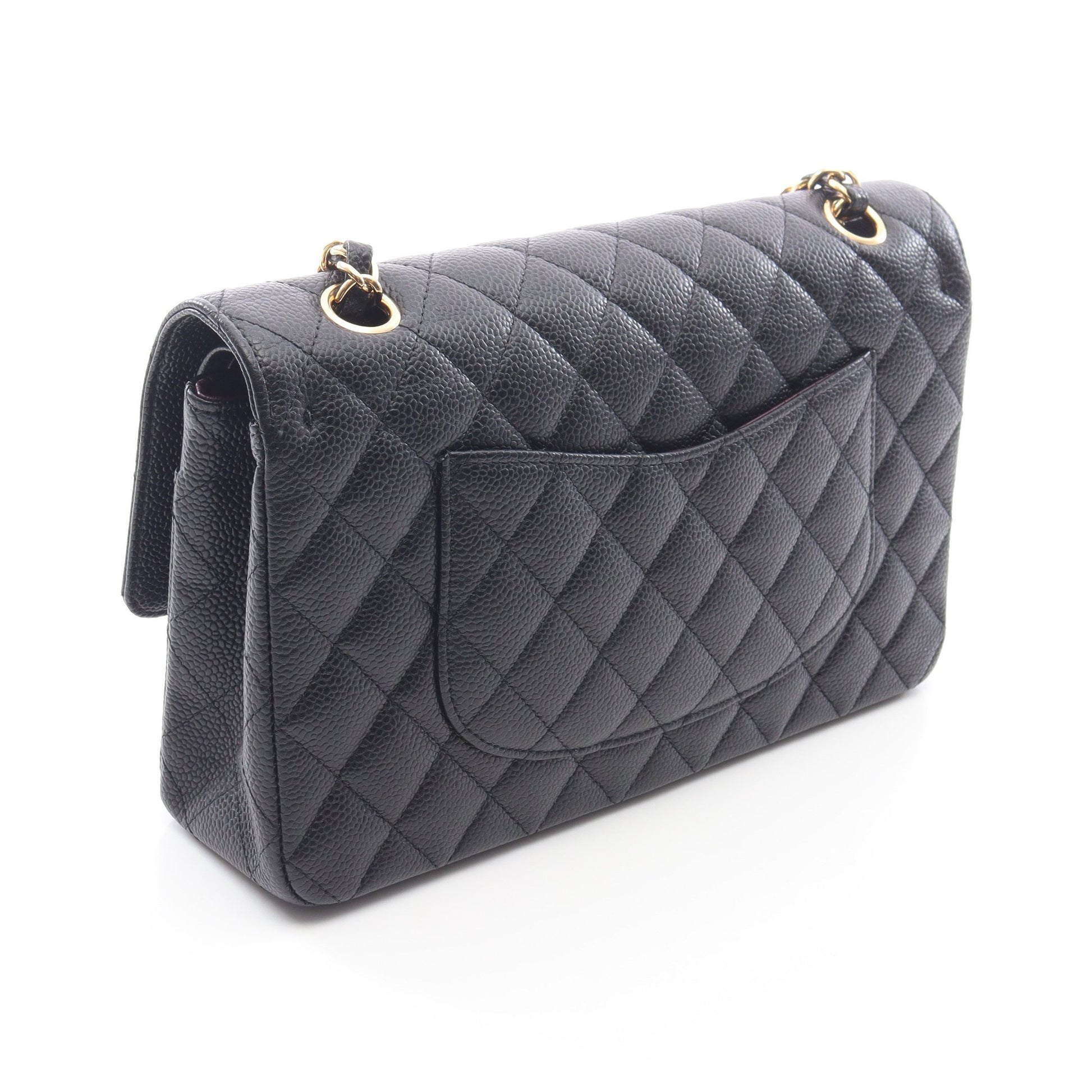マトラッセ Wフラップ Wチェーンショルダーバッグ キャビアスキン ブラック ゴールド金具 シャネル バッグ CHANEL
