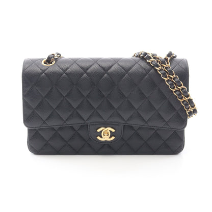 マトラッセ Wフラップ Wチェーンショルダーバッグ キャビアスキン ブラック ゴールド金具 シャネル バッグ CHANEL