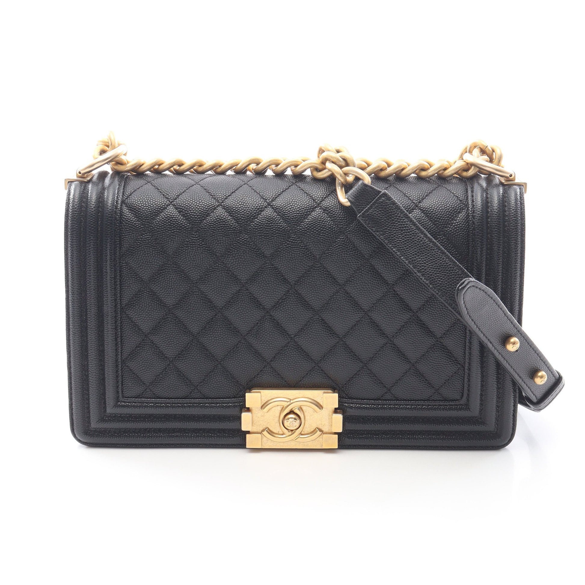 ボーイシャネル チェーンショルダーバッグ キャビアスキン ブラック ゴールド金具 シャネル バッグ CHANEL