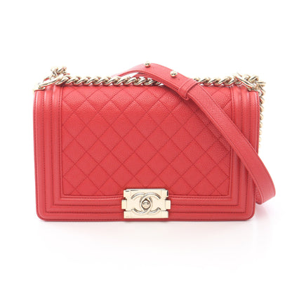ボーイシャネル チェーンショルダーバッグ キャビアスキン レッド ゴールド金具 シャネル バッグ CHANEL
