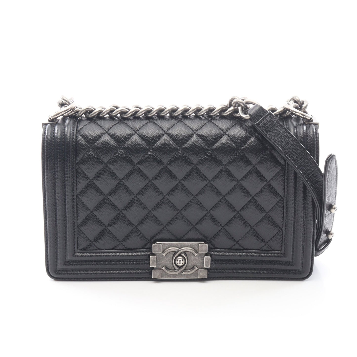 ボーイシャネル チェーンショルダーバッグ キャビアスキン ブラック アンティークシルバー金具 シャネル バッグ CHANEL