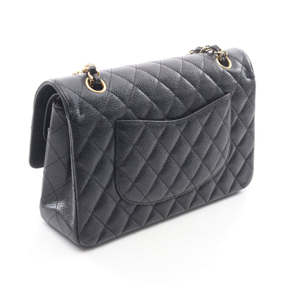 マトラッセ Wフラップ Wチェーンショルダーバッグ キャビアスキン ブラック ゴールド金具 シャネル バッグ CHANEL