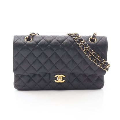 マトラッセ Wフラップ Wチェーンショルダーバッグ キャビアスキン ブラック ゴールド金具 シャネル バッグ CHANEL