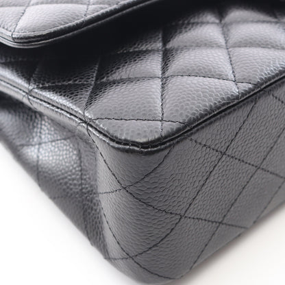 マトラッセ Wフラップ Wチェーンショルダーバッグ キャビアスキン ブラック シルバー金具 シャネル バッグ CHANEL