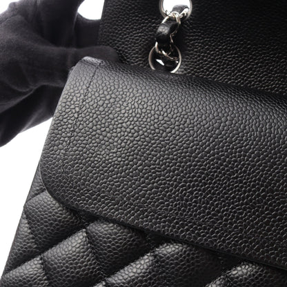 マトラッセ Wフラップ Wチェーンショルダーバッグ キャビアスキン ブラック シルバー金具 シャネル バッグ CHANEL
