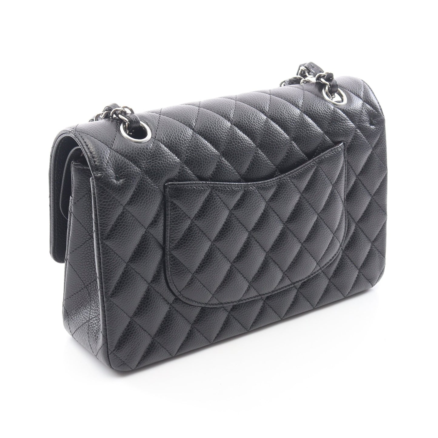 マトラッセ Wフラップ Wチェーンショルダーバッグ キャビアスキン ブラック シルバー金具 シャネル バッグ CHANEL