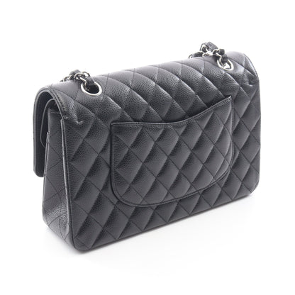 マトラッセ Wフラップ Wチェーンショルダーバッグ キャビアスキン ブラック シルバー金具 シャネル バッグ CHANEL