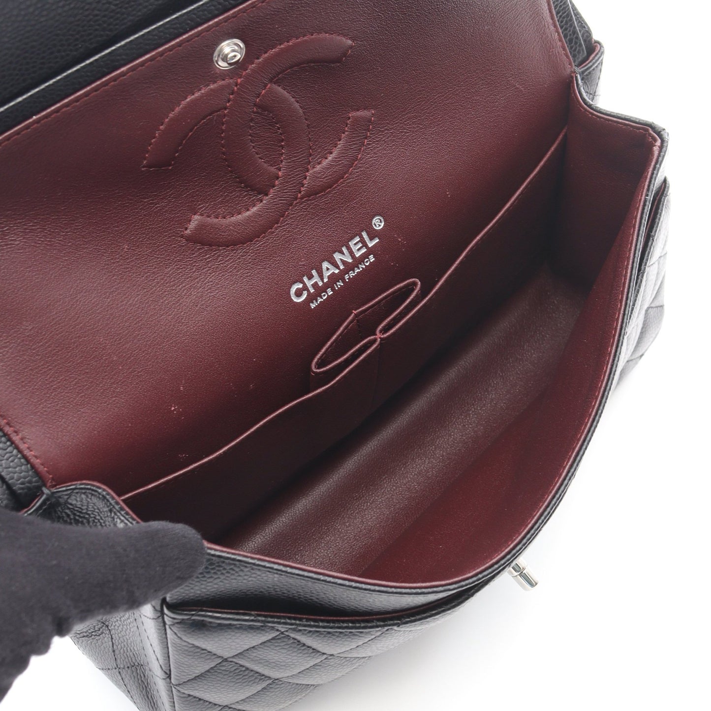 マトラッセ Wフラップ Wチェーンショルダーバッグ キャビアスキン ブラック シルバー金具 シャネル バッグ CHANEL