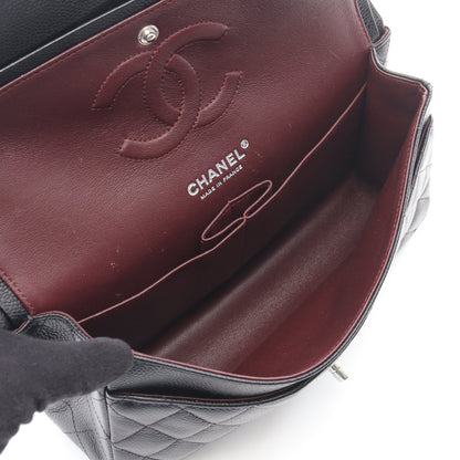マトラッセ Wフラップ Wチェーンショルダーバッグ キャビアスキン ブラック シルバー金具 シャネル バッグ CHANEL