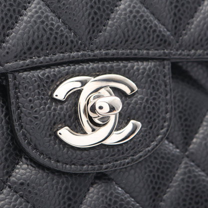 マトラッセ Wフラップ Wチェーンショルダーバッグ キャビアスキン ブラック シルバー金具 シャネル バッグ CHANEL