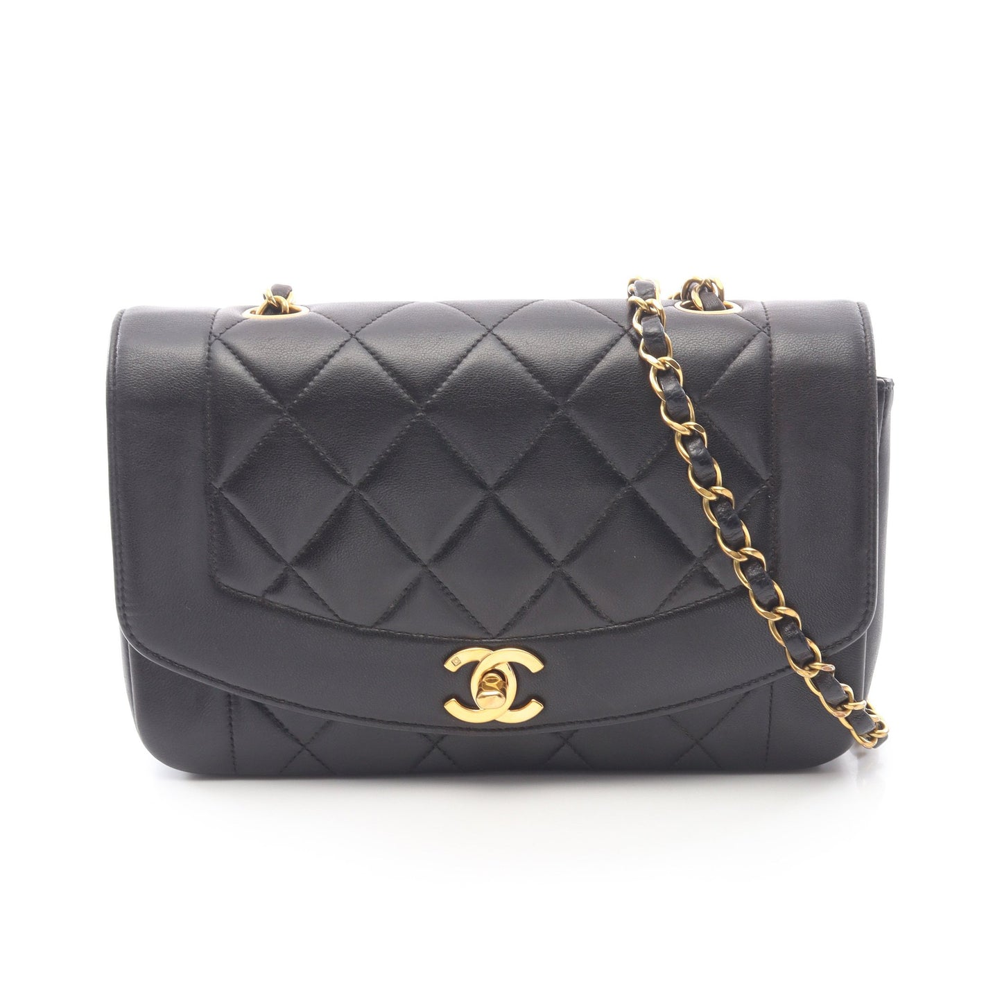マトラッセ ダイアナフラップ チェーンショルダーバッグ ラムスキン ブラック ゴールド金具 シャネル バッグ CHANEL