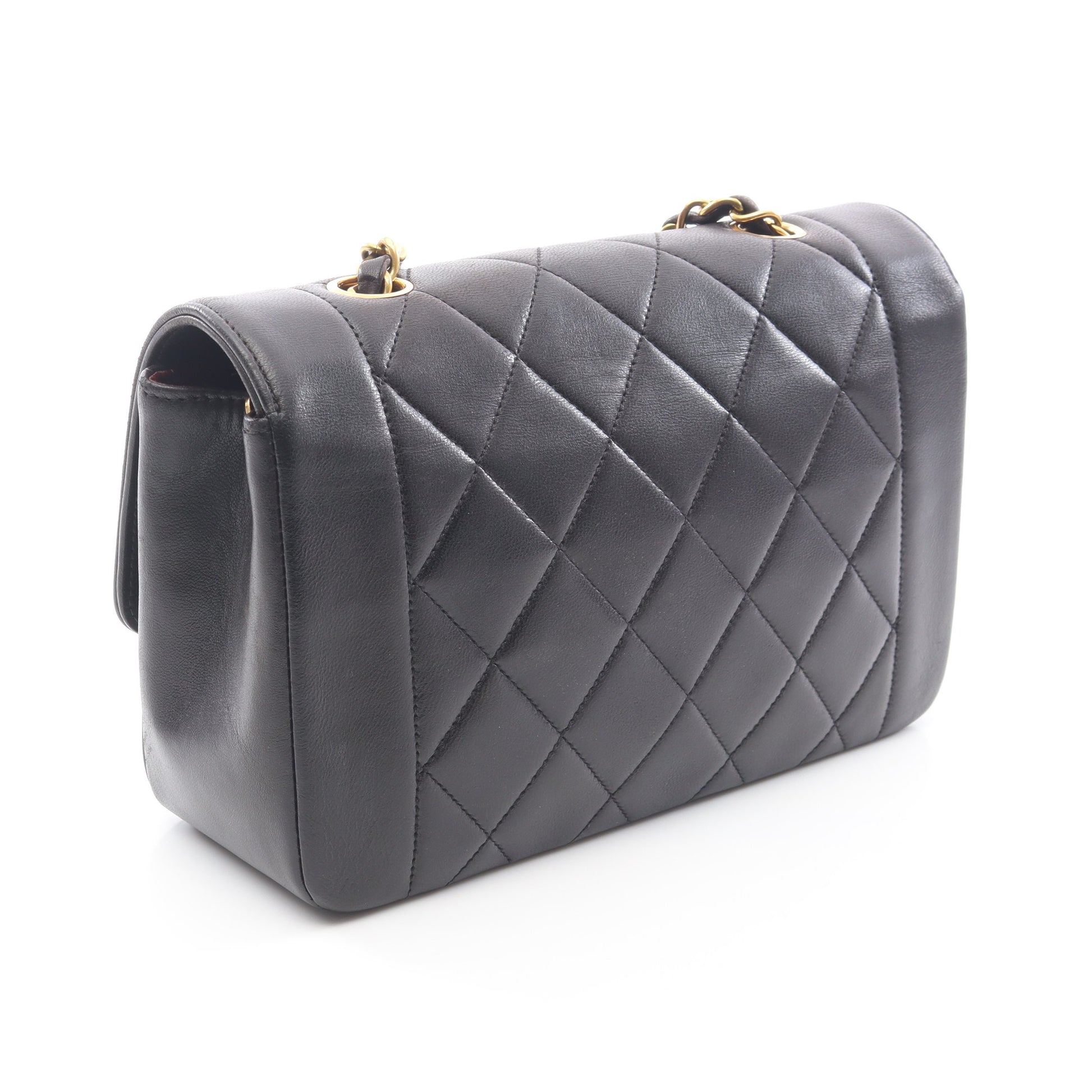 マトラッセ ダイアナフラップ チェーンショルダーバッグ ラムスキン ブラック ゴールド金具 シャネル バッグ CHANEL