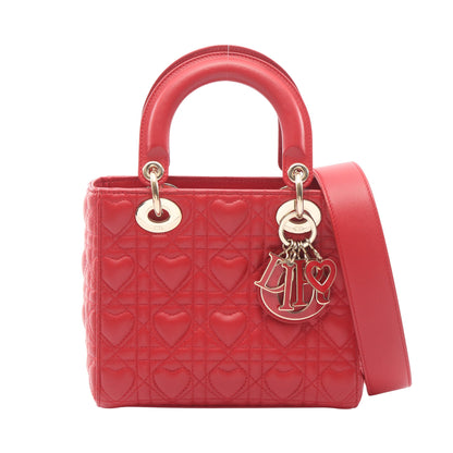 LADY DIOR MY ABCDIOR レディディオール スモール ハートカナージュ 2WAY ハンドバッグ レザー レッド クリスチャンディオール バッグ Christian Dior