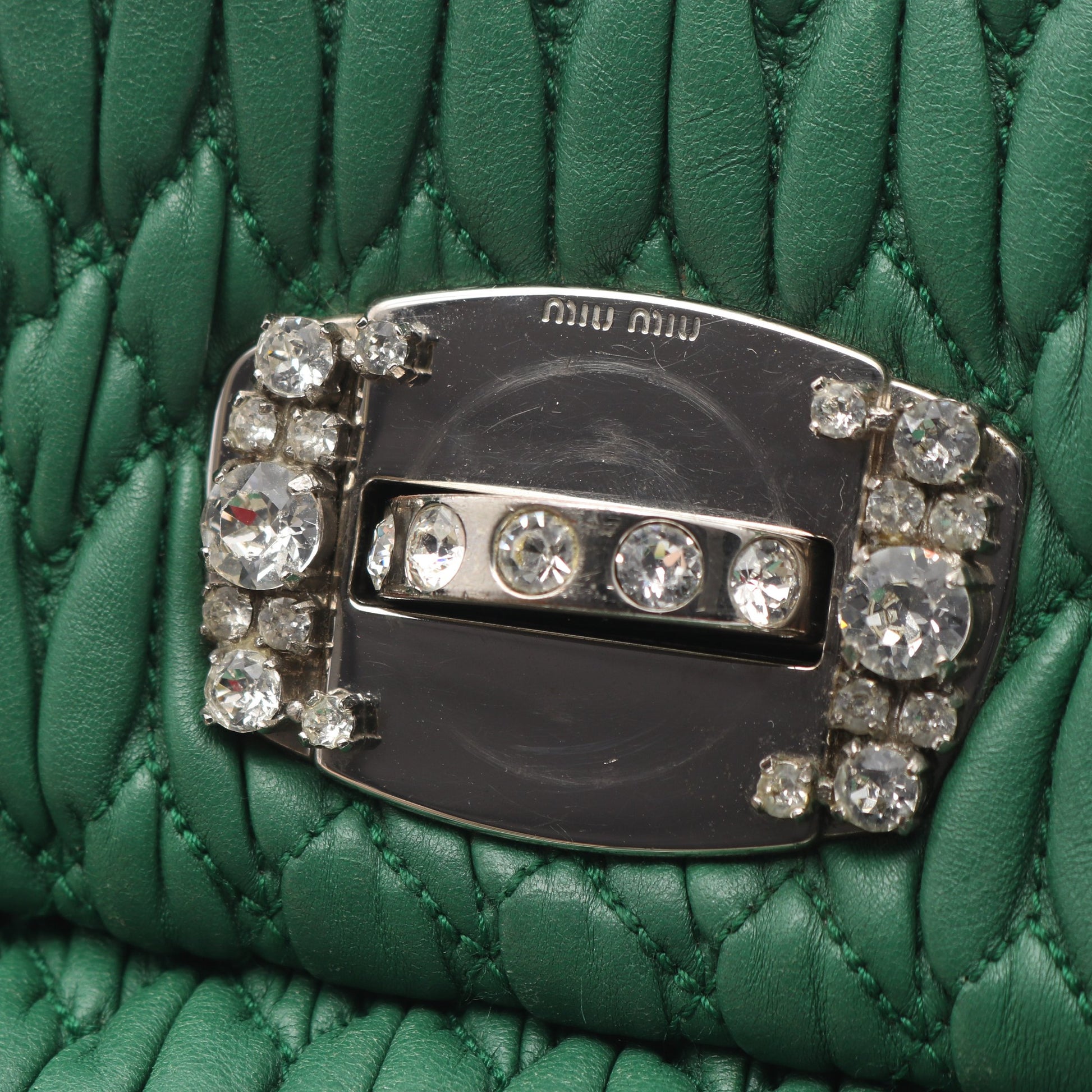 マテラッセ クリスタル クラッチ ショルダーバッグ ショルダーバッグ レザー グリーン ミュウミュウ バッグ miu miu
