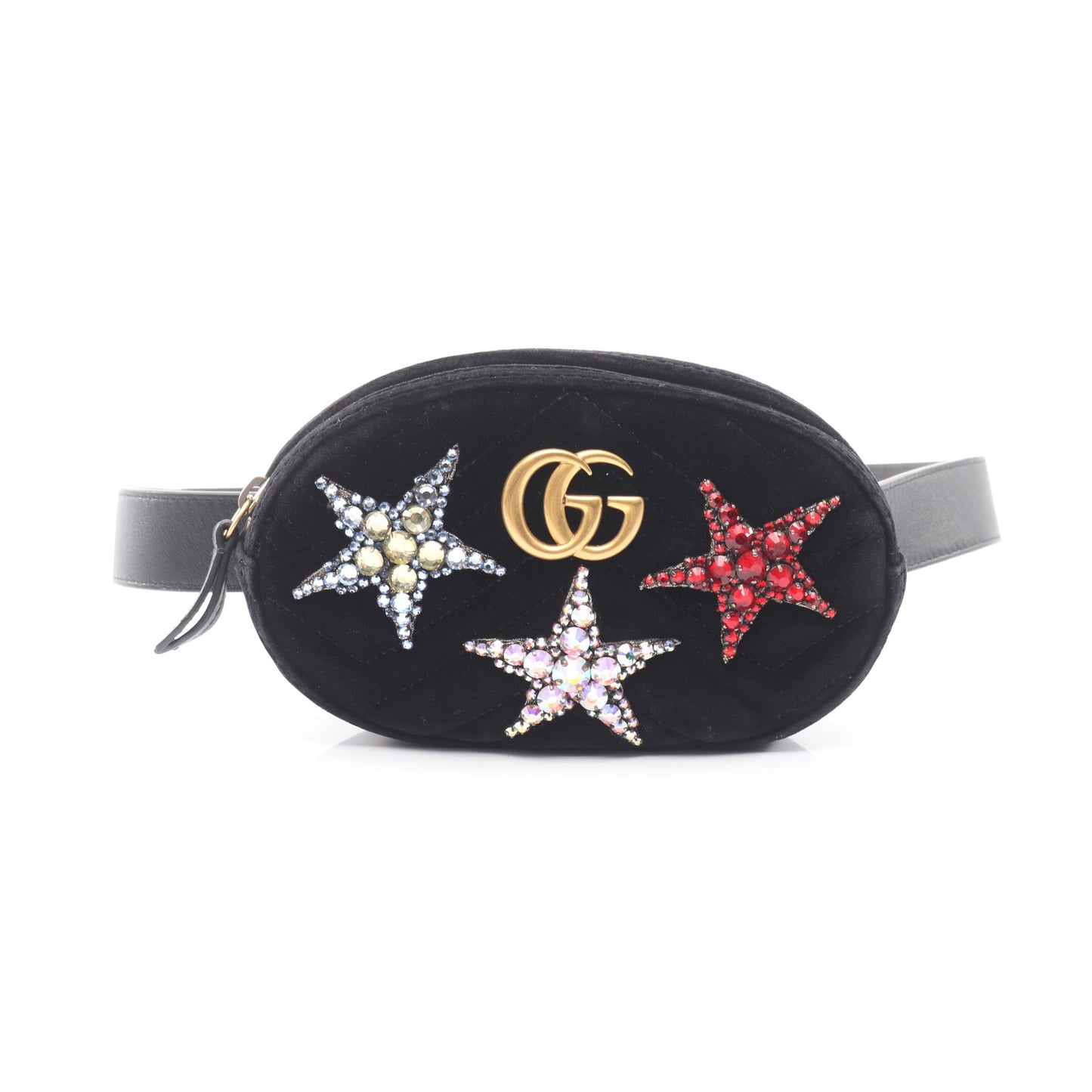 GGマーモント ラインストーン スター ウエストバッグ ボディバッグ ベロア ブラック グッチ バッグ GUCCI