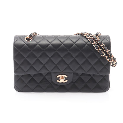 マトラッセ Wフラップ ピンクゴールド金具 Wチェーンショルダーバッグ ラムスキン ブラック シャネル バッグ CHANEL
