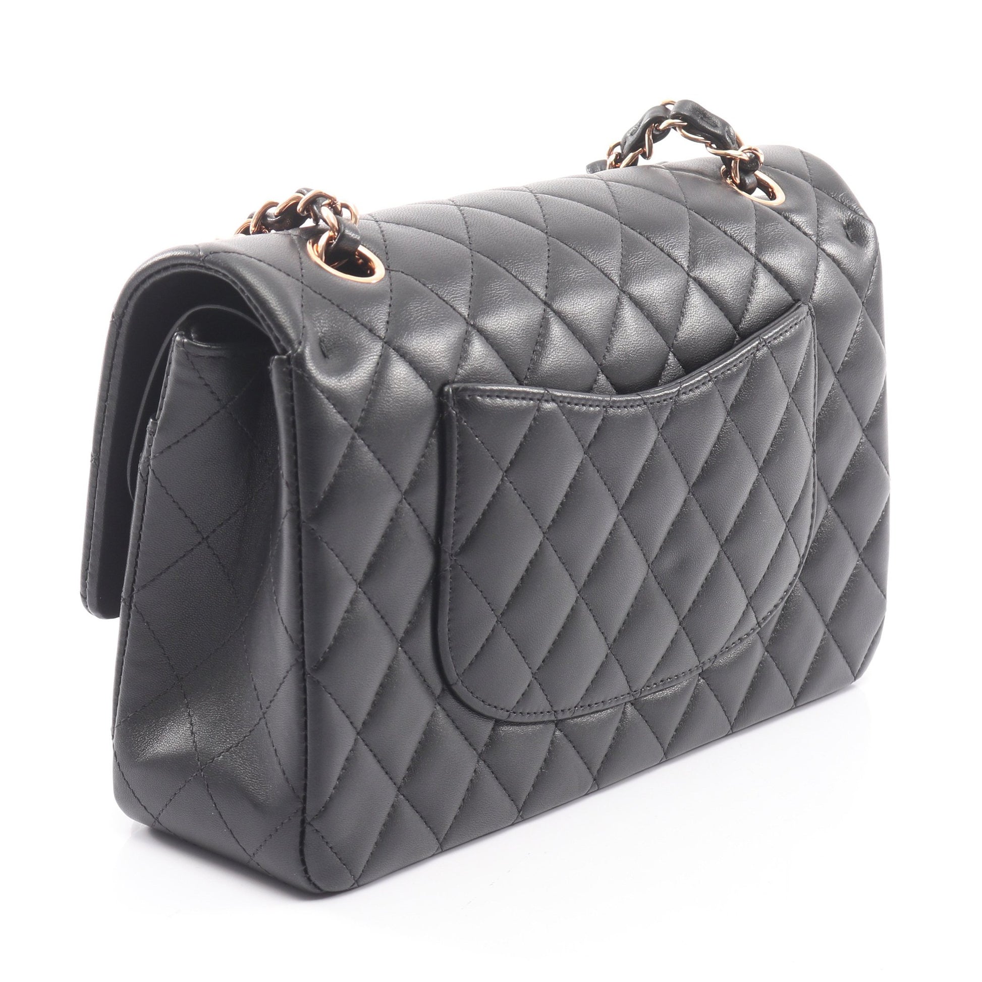 マトラッセ Wフラップ ピンクゴールド金具 Wチェーンショルダーバッグ ラムスキン ブラック シャネル バッグ CHANEL