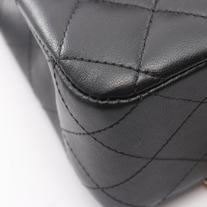 マトラッセ Wフラップ ピンクゴールド金具 Wチェーンショルダーバッグ ラムスキン ブラック シャネル バッグ CHANEL