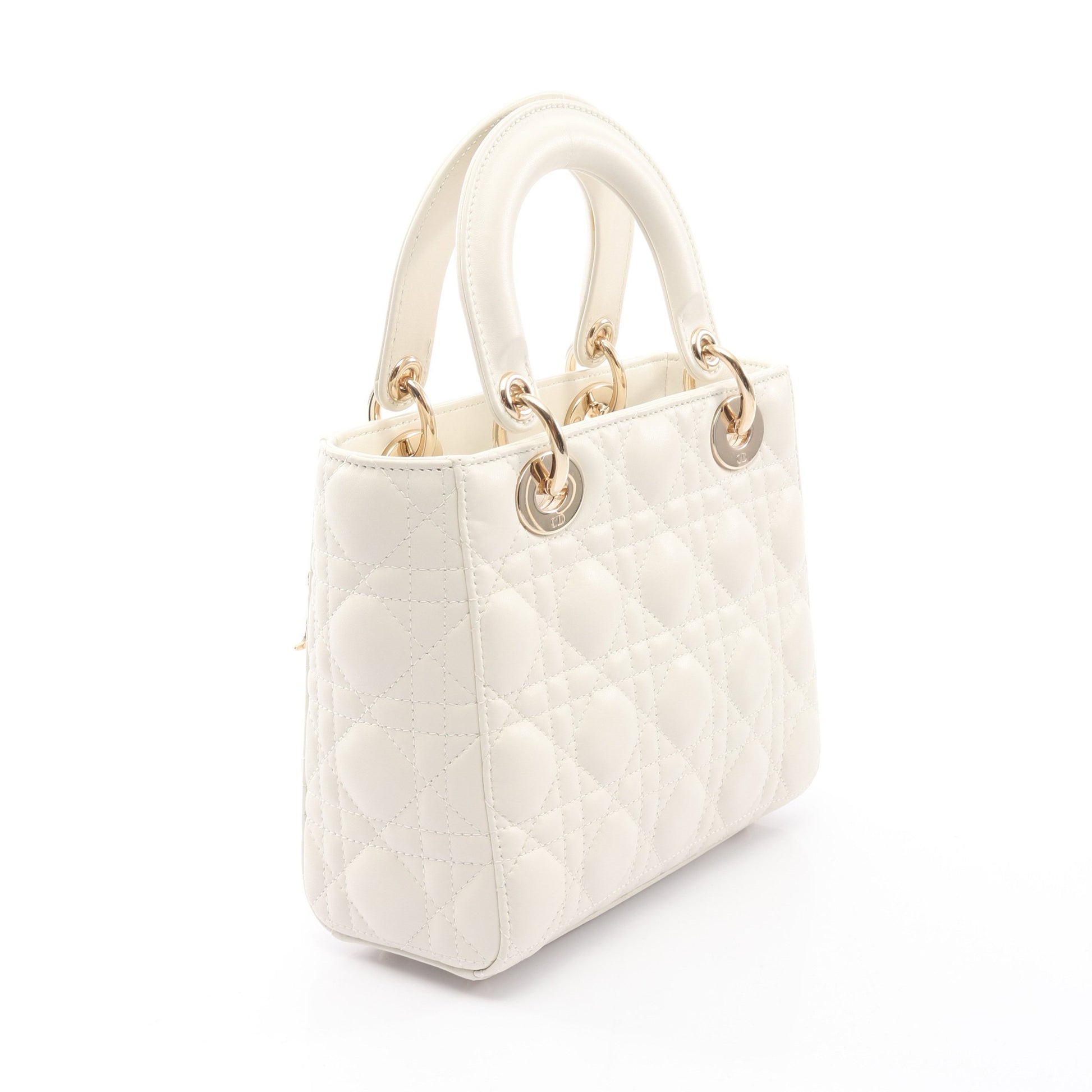 LADY DIOR MY ABCDIOR レディディオール スモール カナージュ 2WAY ハンドバッグ レザー ホワイト クリスチャンディオール バッグ Christian Dior